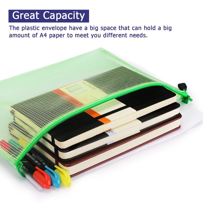 Hutou 6 Pack Mesh Zipper Pouch Document Bag Waterproof Zip File Folders for School Office Supplies Travel Storage Bags (Colorful) - Image 5